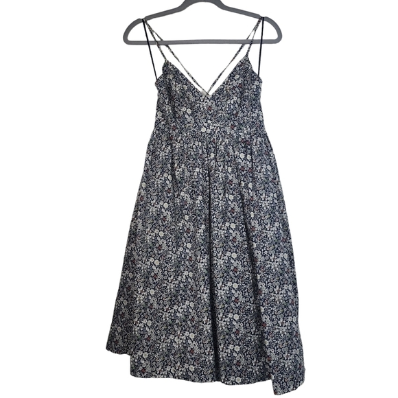 J. Crew Liberty Fabrics Blue Floral Strappy back Midi Dress Girly Prarie Fairyco - Picture 2 of 16